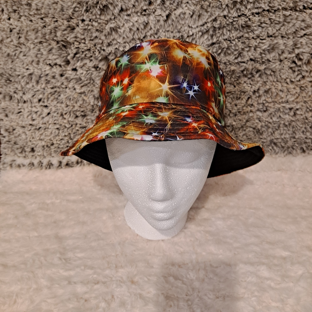 Colorful Holiday Lights Reversible  Patterned & Black Unisex Bucket Hat